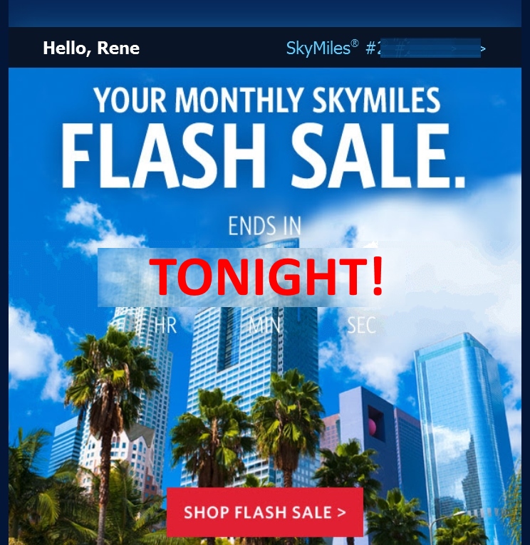 Delta SkyMiles monthly “flash sale” to/from LAX starting at 5000 SkyMiles ends tonight – HURRY!