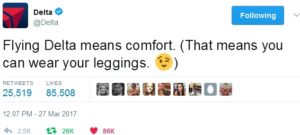 delta leggingsgate tweet renespoints blog