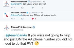 tweets to aa team no help