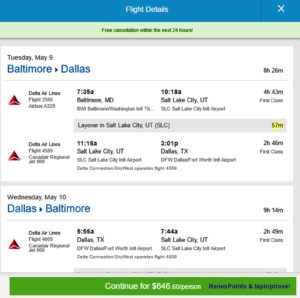 BWI - DFW Priceline Fare