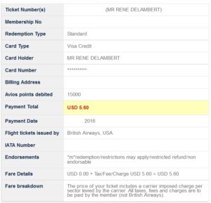 cost to fly on Avios points one way biz class