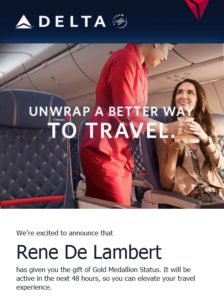 gifted delta gold medallion status to a friend choice benefit diamond medallion renespoints blog