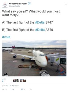 tweet about last b747 and first a350