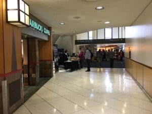 people in a building with people walking