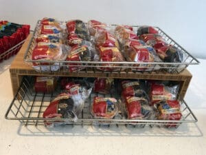a tray of bread on a table