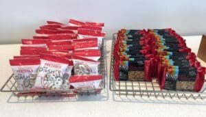 a group of bags of food