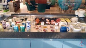 a counter with food on it