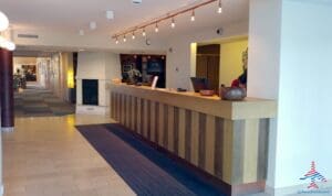 a reception desk in a hotel