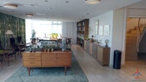 a room with a cabinet and a table