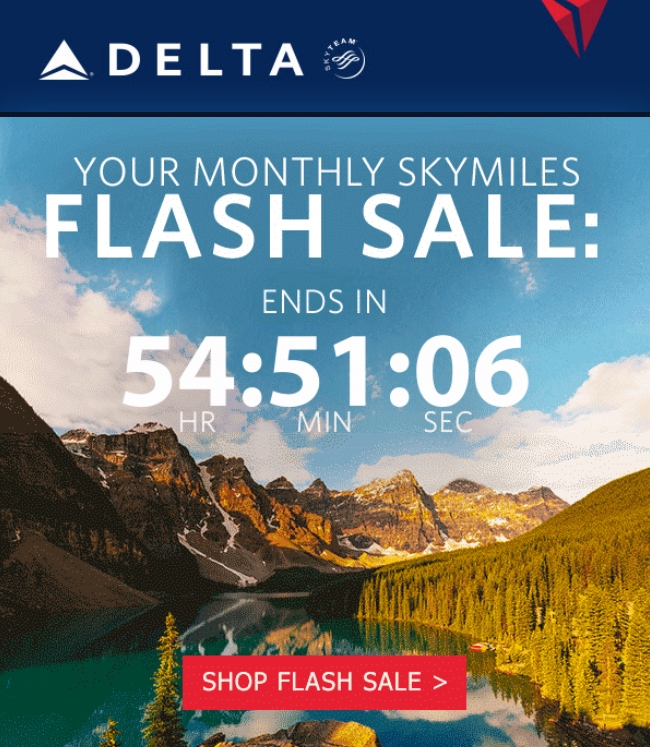 Delta Monthly SkyMiles "Flash Sale" Canada 20,000 SkyMiles RT in