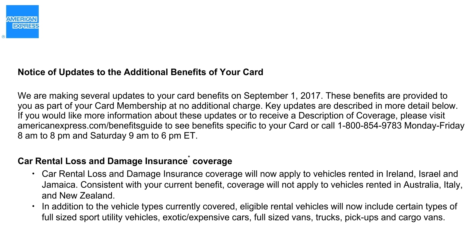 updates to amex default car rental insurance - Eye of the Flyer