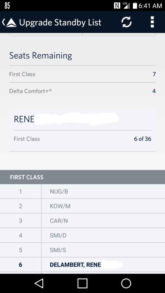 Delta 1st class upgrade list in app renespoints blog - Eye of the Flyer