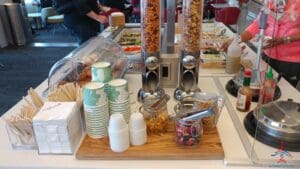 a counter with food items on it