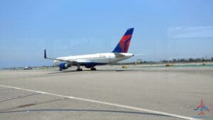 a plane on the runway