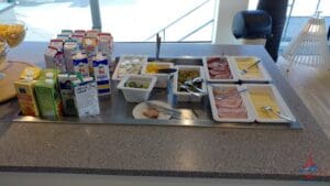 a counter with food on it