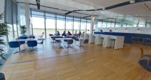 a room with tables and chairs