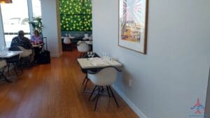 a table and chairs in a restaurant