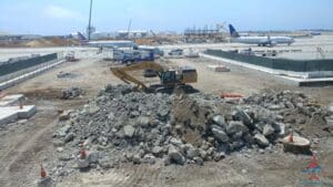 a construction site with a pile of rocks