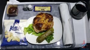 a plate of food on a tray