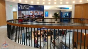 a large building with a railing