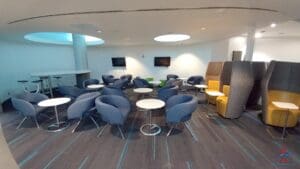 a room with chairs and tables