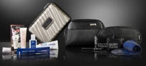 a group of luggage on a table