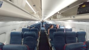 a plane with blue seats