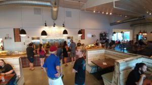 a group of people in a restaurant