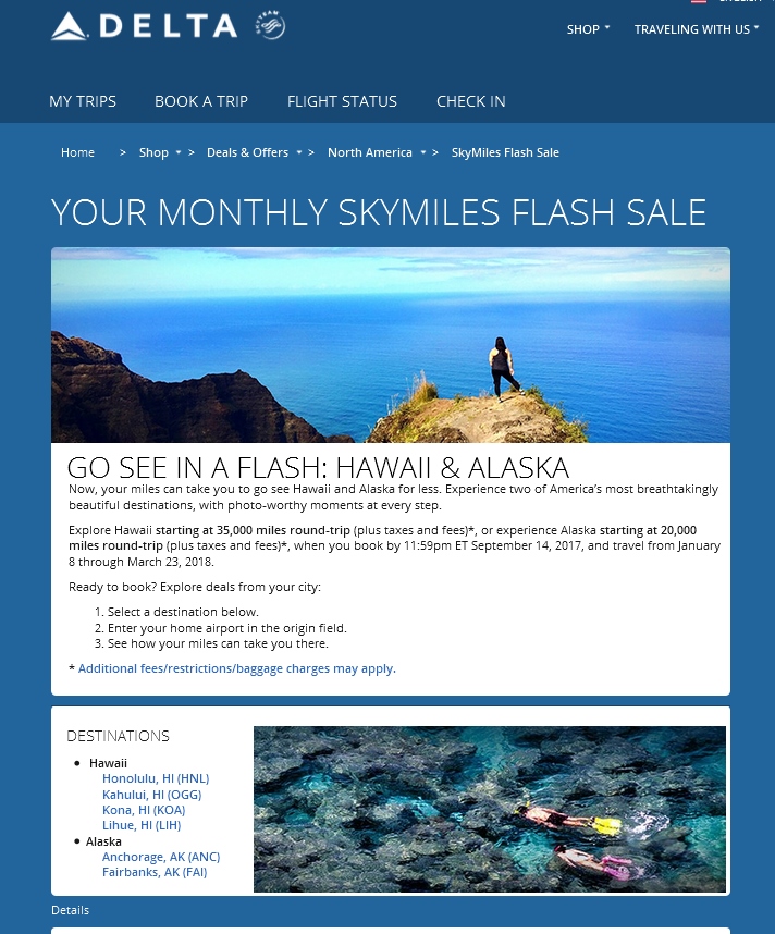 September Delta SkyMiles Flash Sale – 20% off coach tickets to Hawaii and Alaska (17.5k & 10k OW)