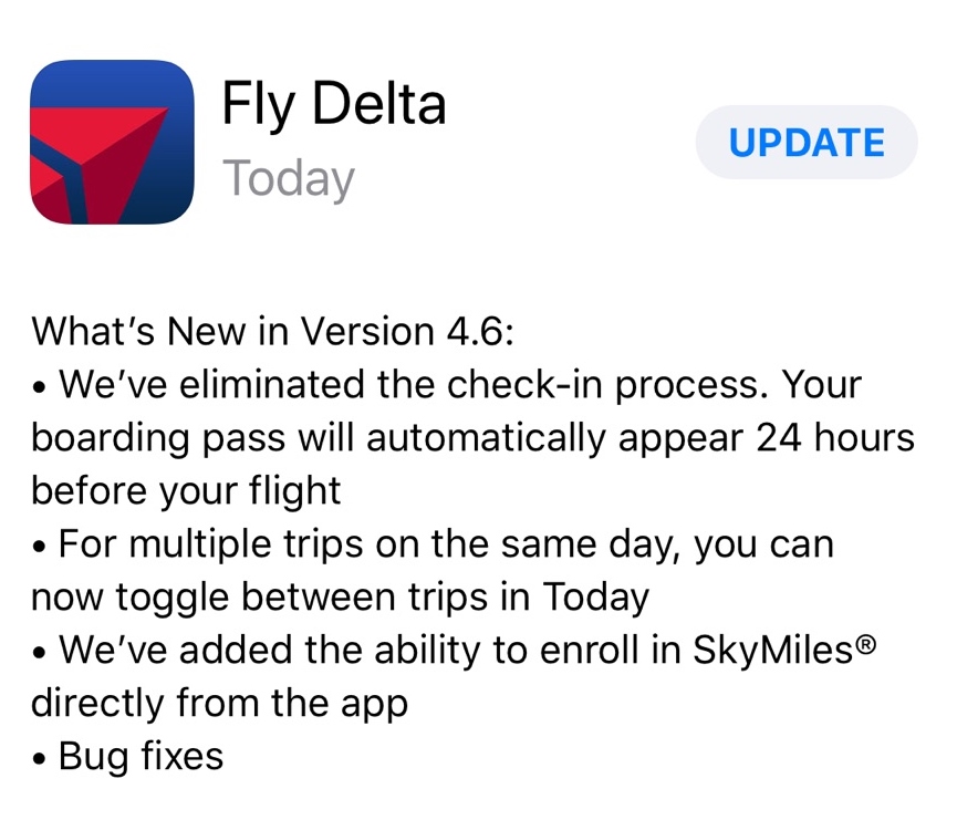 New Fly Delta App iOS iPhone 4.6 Update – Auto Check-in when  you open the APP!