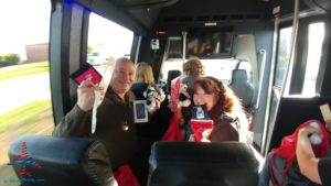 a group of people in a vehicle