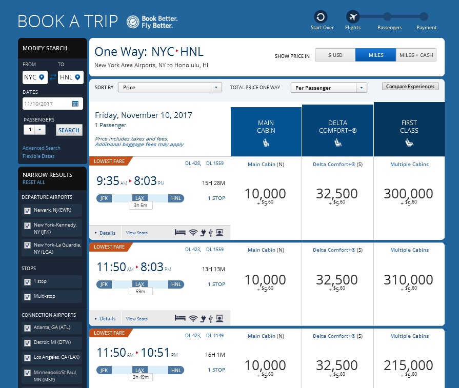 HURRY!!! SkyMiles awards NYC to Hawaii booking for 20,000 points round trip!