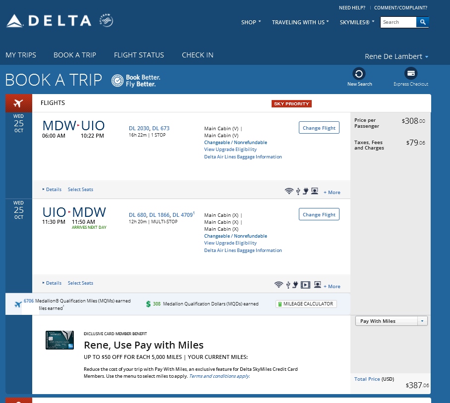 HURRY! Chicago to Ecuador $797 & 10818 at 7.4CPM Delta 1st class Elite Mileage Run 2017 (same day turn)