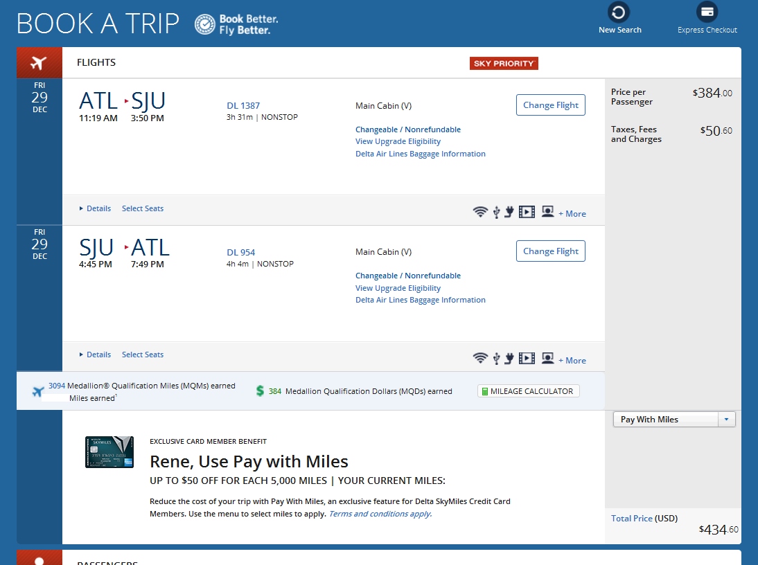Atlanta to San Juan $435 over 3,000 MQMs Delta Elite MQM Mileage Run 2017