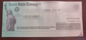 a white check on a table