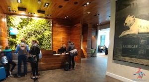 people standing in a lobby