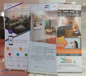 a group of banners in a room