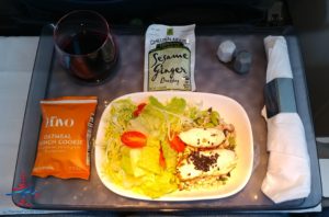 a plate of food on a tray