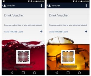 screenshots of a cell phone screen with a qr code and a voucher