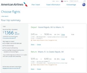 a screenshot of a flight schedule