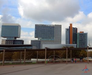 a group of people walking in a park