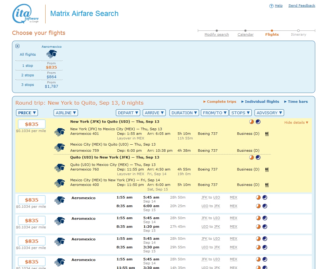 New York to Ecuador Delta / AeroMexico Business Class Elite Mileage Run $835 & 12,147 MQMs & $3,239 MQDs at 6.9CPM