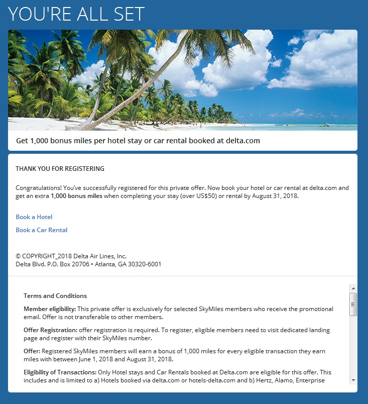 [TARGETED] 10,000 Bonus Delta SkyMiles for Hotel or Car Rental via Delta.com