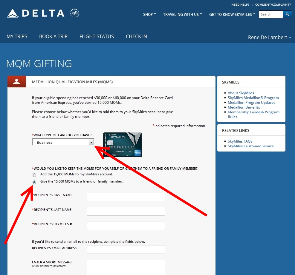 Rookie Sunday: How to gift Delta MQMs (elite points) to someone else. Can I gift new card bonus MQMs? What cards qualify?