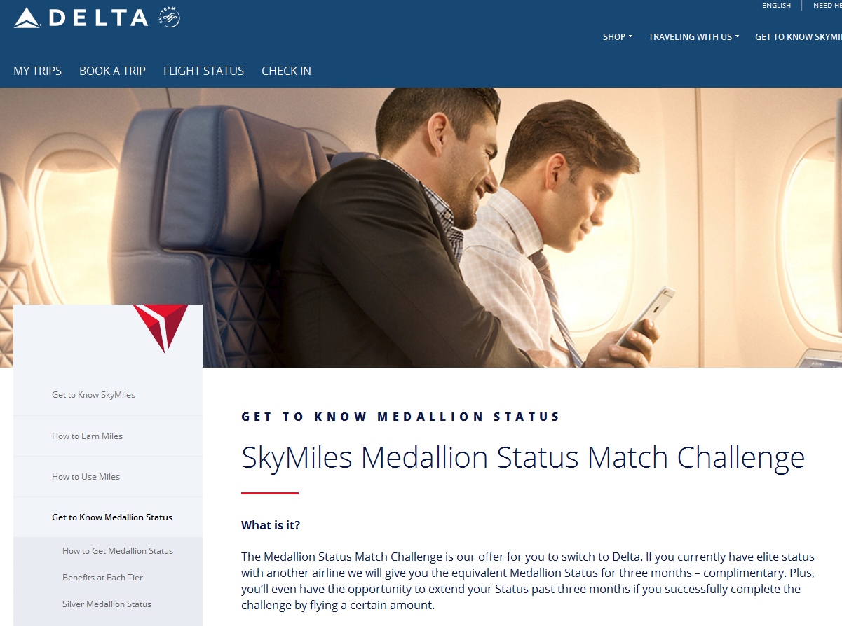 Status Match (challenge) Delta TODAY for perks through January 31, 2020 – Welcome to Medallion® status!