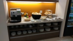 a counter with food on it