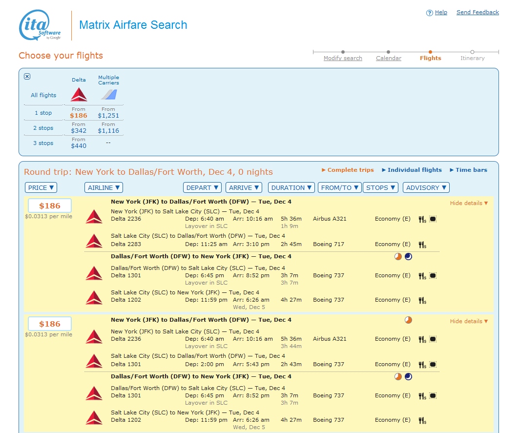 New York to Dallas (via SLC) $186 & 5954 MQMs at 3.2CPM – weekday Delta Elite Mileage Run (E BASIC FARE)!