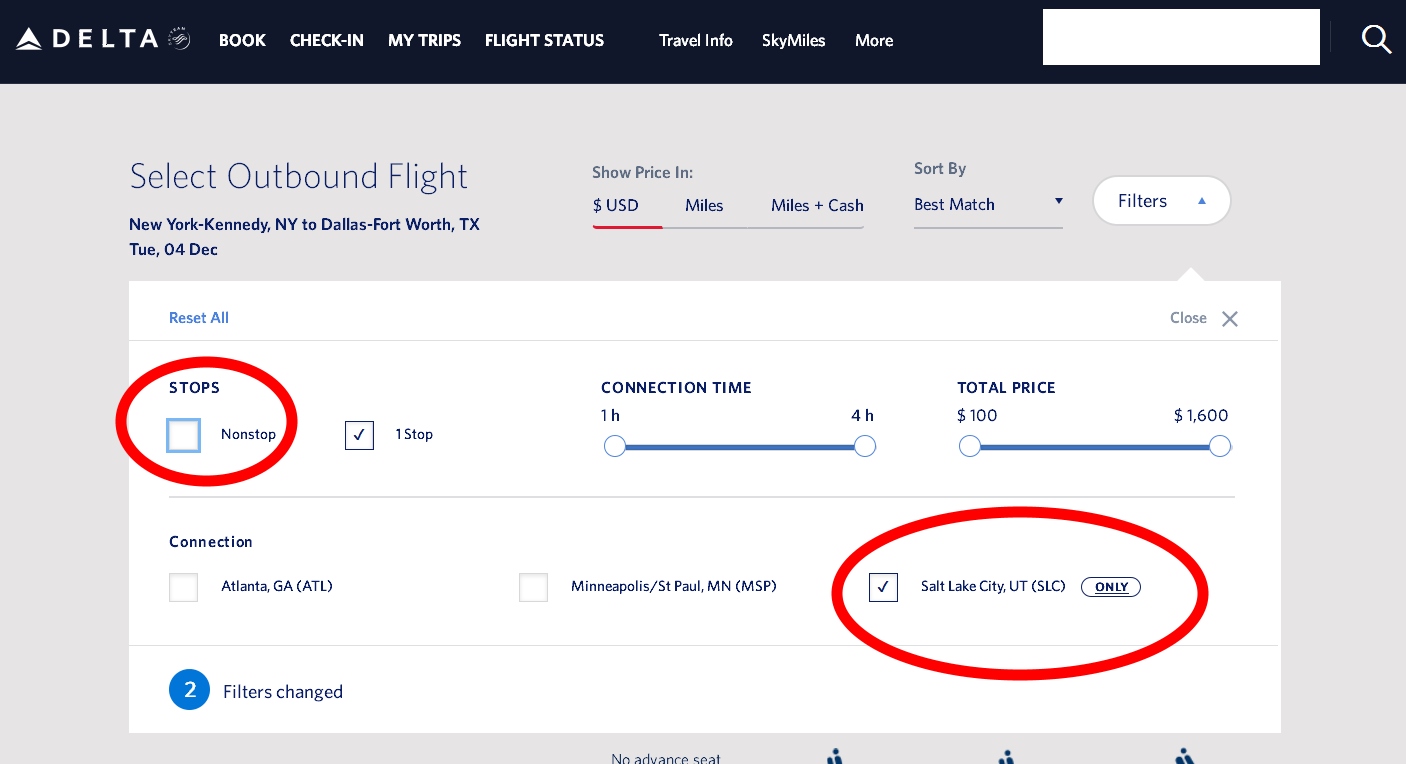 New York to Dallas (via SLC) $186 & 5954 MQMs at 3.2CPM – weekday Delta Elite Mileage Run (E BASIC FARE)!