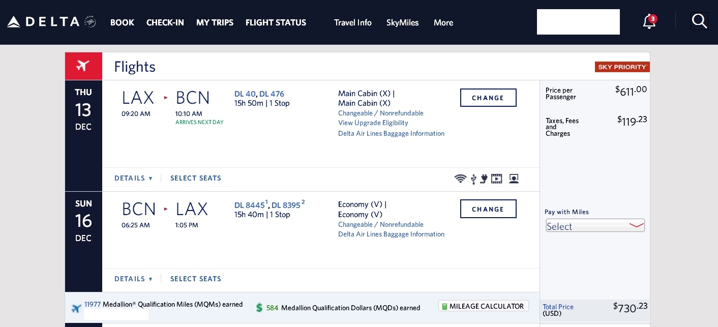 Los Angles to Barcelona $730 & 11977 MQMs at 6CPM long weekend Delta Elite Mileage Run 2018