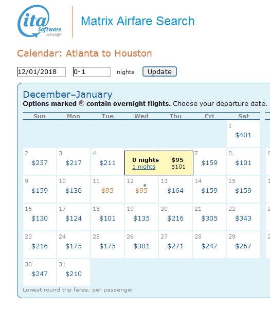 Atlanta to Houston $94 & 1378 MQMs at 6.9CPM same day Delta Elite Mileage Run 2018